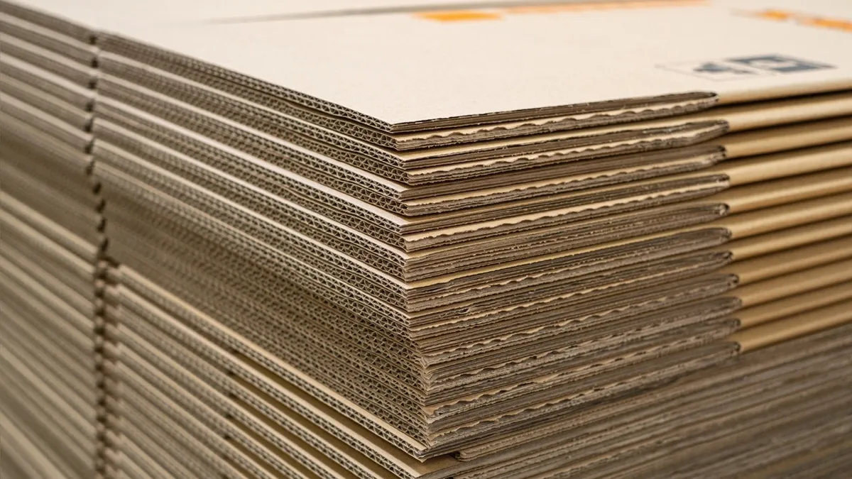 A stack of double wall corrugated sheets seen from the corner, showing how much thickness each wall adds